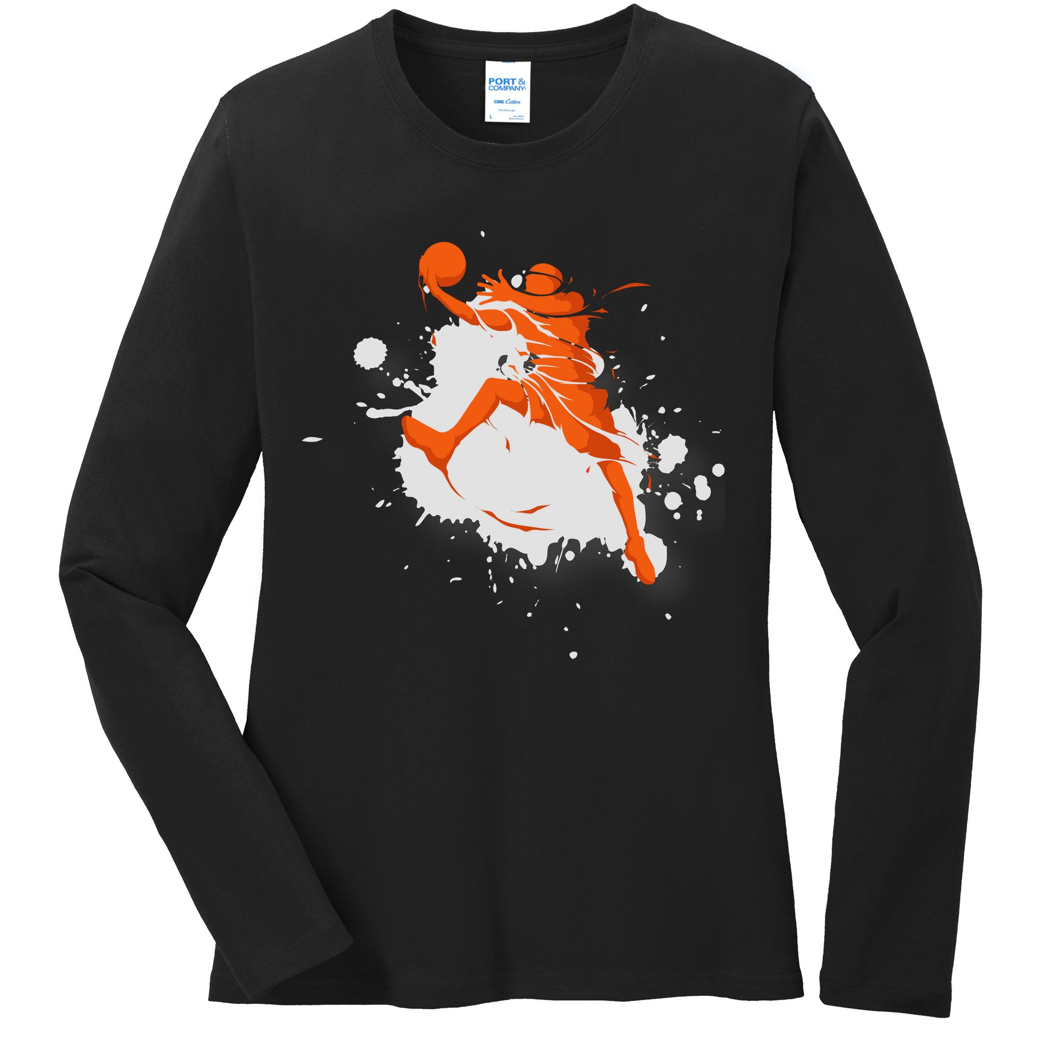 Basketball Player Slam Dunk Splash Ladies Long Sleeve Shirt