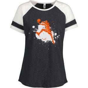 Basketball Player Slam Dunk Splash Enza Ladies Jersey Colorblock Tee