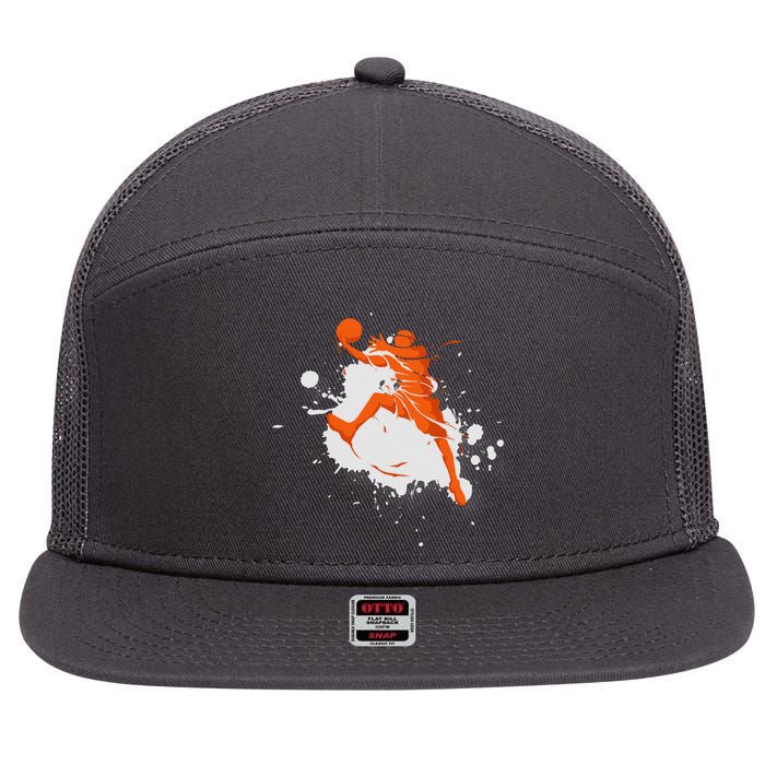Basketball Player Slam Dunk Splash 7 Panel Mesh Trucker Snapback Hat