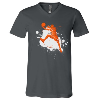 Basketball Player Slam Dunk Splash V-Neck T-Shirt