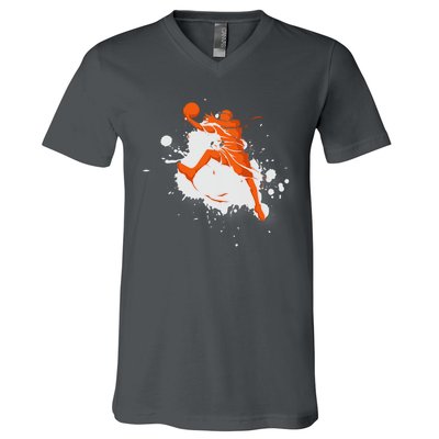 Basketball Player Slam Dunk Splash V-Neck T-Shirt