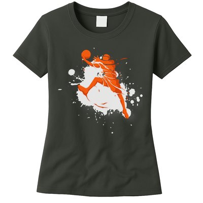 Basketball Player Slam Dunk Splash Womens T-Shirt