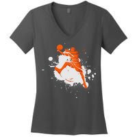 Basketball Player Slam Dunk Splash Women's V-Neck T-Shirt