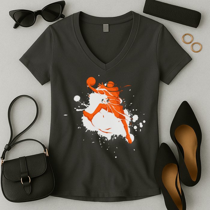 Basketball Player Slam Dunk Splash Women's V-Neck T-Shirt