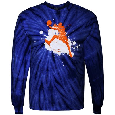 Basketball Player Slam Dunk Splash Tie-Dye Long Sleeve Shirt