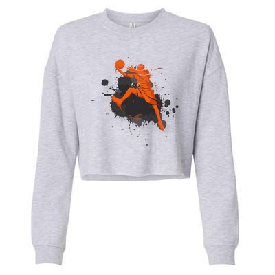 Basketball Player Slam Dunk Splash Cropped Pullover Crew