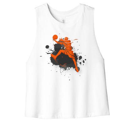 Basketball Player Slam Dunk Splash Women's Racerback Cropped Tank