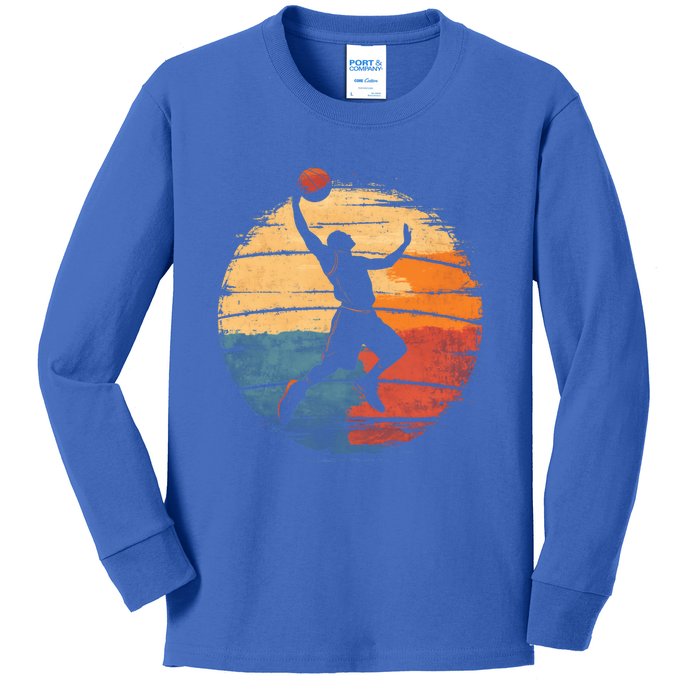 Basketball Player Silhouette Retro Vintage Sunset Sports Fan Gift Kids Long Sleeve Shirt