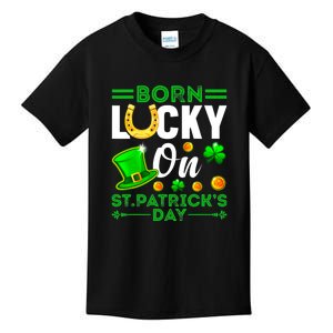 Bornn Lucki On St Patrick's Day Birthday Boys Girls  Kids T-Shirt