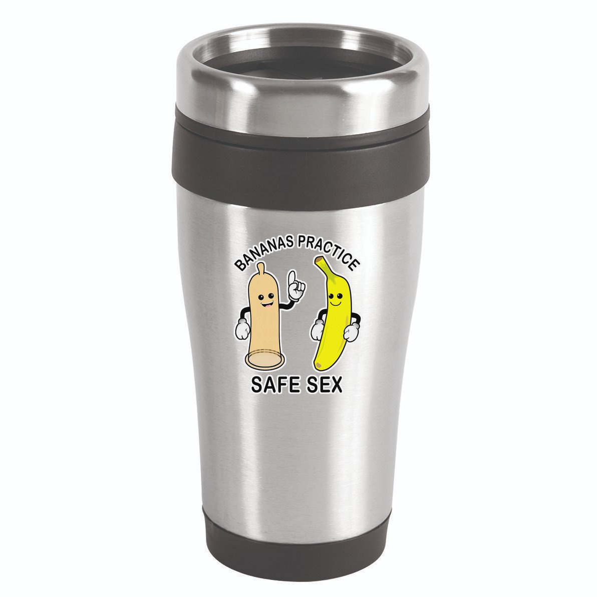Bananas Practice Safe Sex Condom Banana 16oz Travel Tumbler