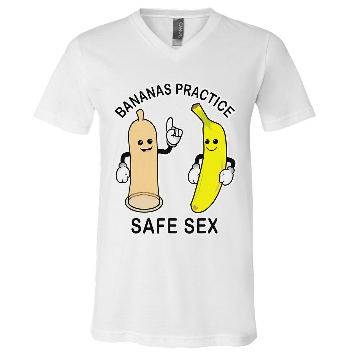 Bananas Practice Safe Sex Condom Banana V-Neck T-Shirt