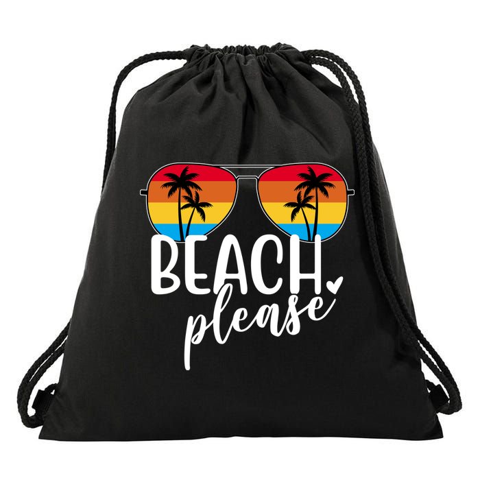 Beach Please Summer Sunset Drawstring Bag