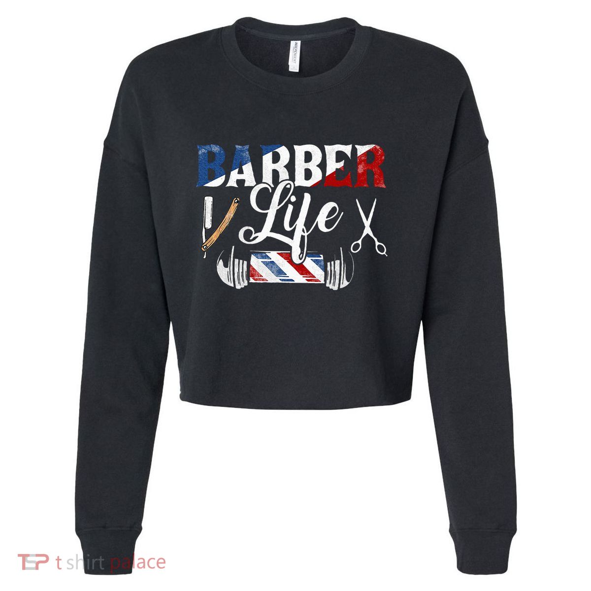 Barberlife Pole Scissors Blade Cropped Pullover Crew