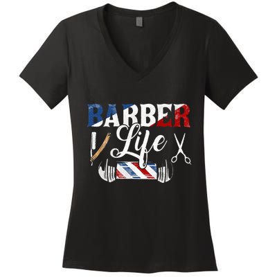 Barberlife Pole Scissors Blade Women's V-Neck T-Shirt