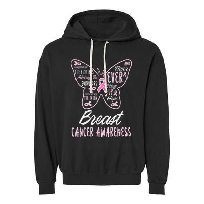 Butterfly Pink Supporting Fighters Breast Cancer Awareness Garment-Dyed Fleece Hoodie