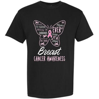 Butterfly Pink Supporting Fighters Breast Cancer Awareness Garment-Dyed Heavyweight T-Shirt