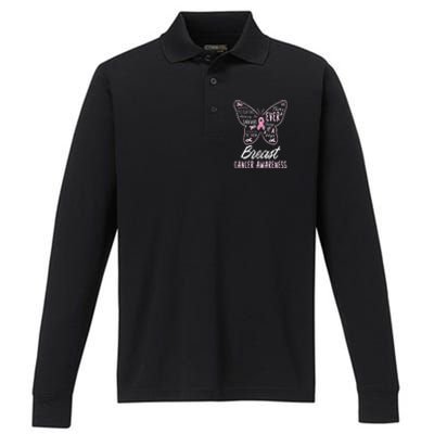 Butterfly Pink Supporting Fighters Breast Cancer Awareness Performance Long Sleeve Polo