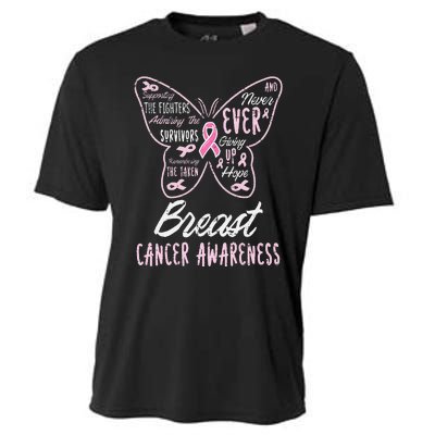 Butterfly Pink Supporting Fighters Breast Cancer Awareness Cooling Performance Crew T-Shirt