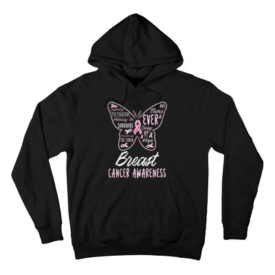 Butterfly Pink Supporting Fighters Breast Cancer Awareness Hoodie