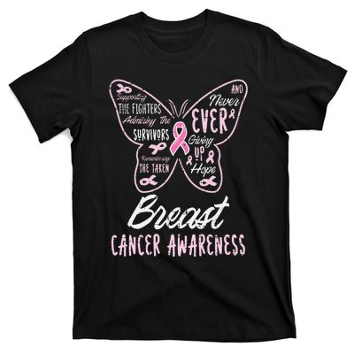 Butterfly Pink Supporting Fighters Breast Cancer Awareness T-Shirt