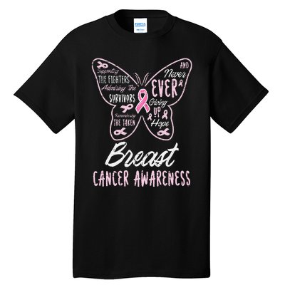 Butterfly Pink Supporting Fighters Breast Cancer Awareness Tall T-Shirt