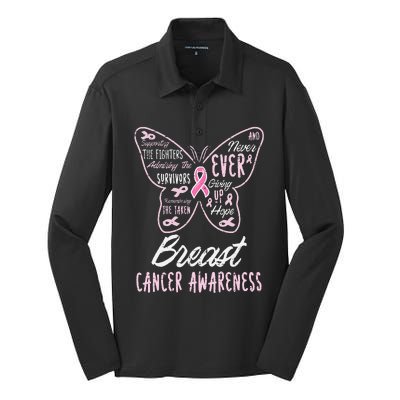 Butterfly Pink Supporting Fighters Breast Cancer Awareness Silk Touch Performance Long Sleeve Polo