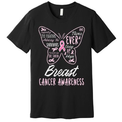 Butterfly Pink Supporting Fighters Breast Cancer Awareness Premium T-Shirt