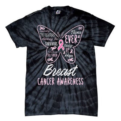 Butterfly Pink Supporting Fighters Breast Cancer Awareness Tie-Dye T-Shirt