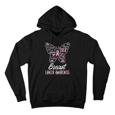 Butterfly Pink Supporting Fighters Breast Cancer Awareness Tall Hoodie