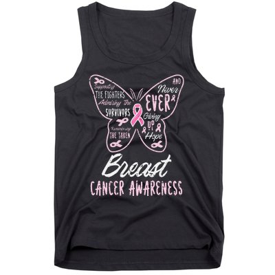 Butterfly Pink Supporting Fighters Breast Cancer Awareness Tank Top