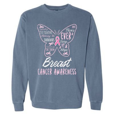 Butterfly Pink Supporting Fighters Breast Cancer Awareness Garment-Dyed Sweatshirt