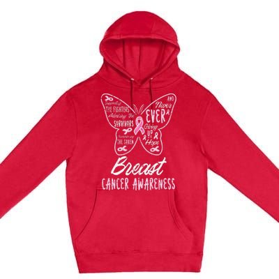 Butterfly Pink Supporting Fighters Breast Cancer Awareness Premium Pullover Hoodie