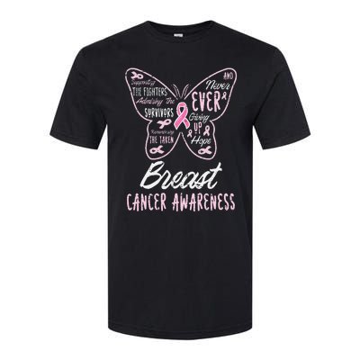 Butterfly Pink Supporting Fighters Breast Cancer Awareness Softstyle CVC T-Shirt