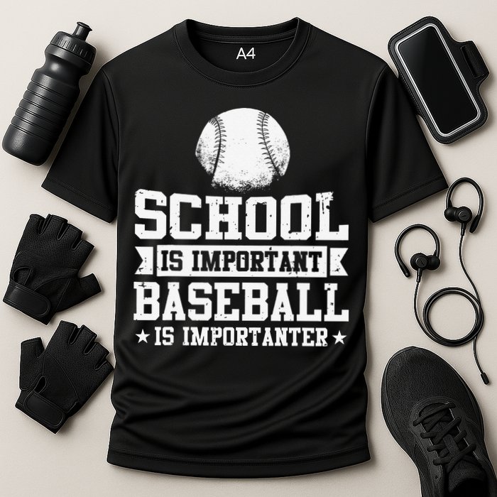 Baseball Player School Is Important Baseball Is Importanter Cooling Performance Crew T-Shirt