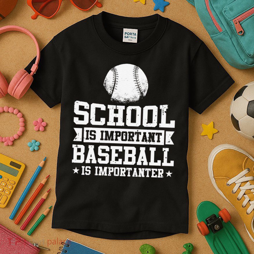 Baseball Player School Is Important Baseball Is Importanter Kids T-Shirt