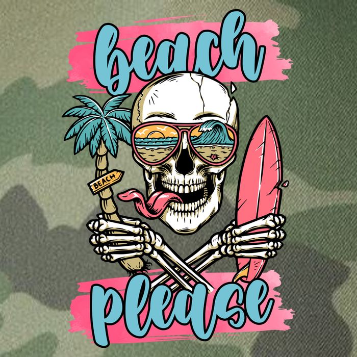 Beach Please Skeleton Vacation Funny Legacy Tie Dye Trucker Hat