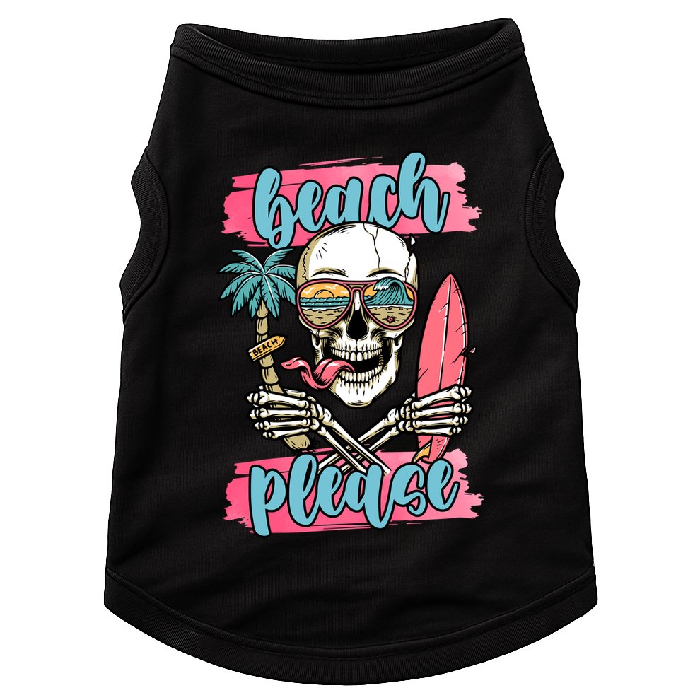 Beach Please Skeleton Vacation Funny Doggie Tank