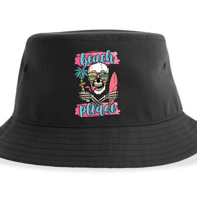 Beach Please Skeleton Vacation Funny Sustainable Bucket Hat