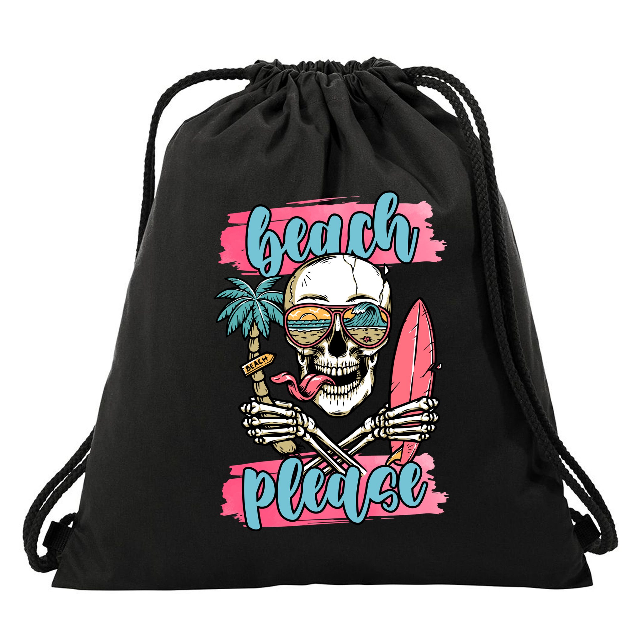 Beach Please Skeleton Vacation Funny Drawstring Bag