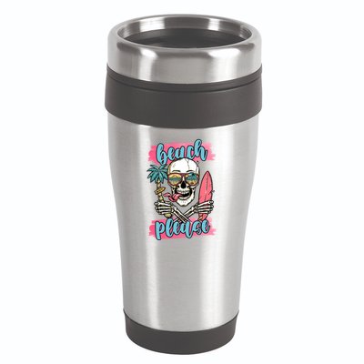 Beach Please Skeleton Vacation Funny 16oz Travel Tumbler