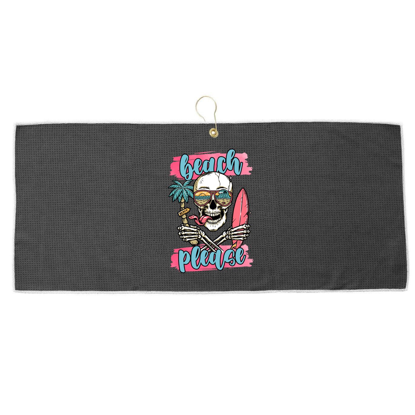 Beach Please Skeleton Vacation Funny Large Microfiber Waffle Golf Towel
