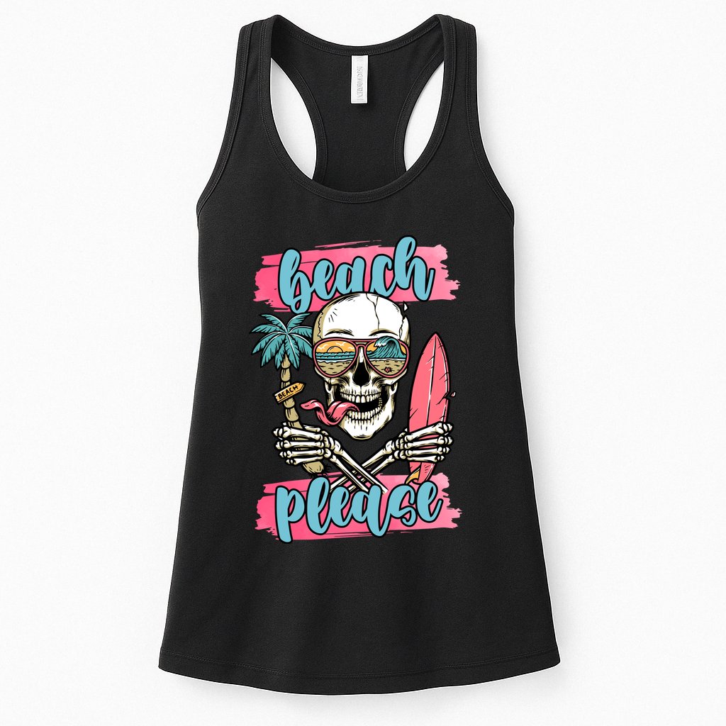 Beach Please Skeleton Vacation Funny Womens Tank Top