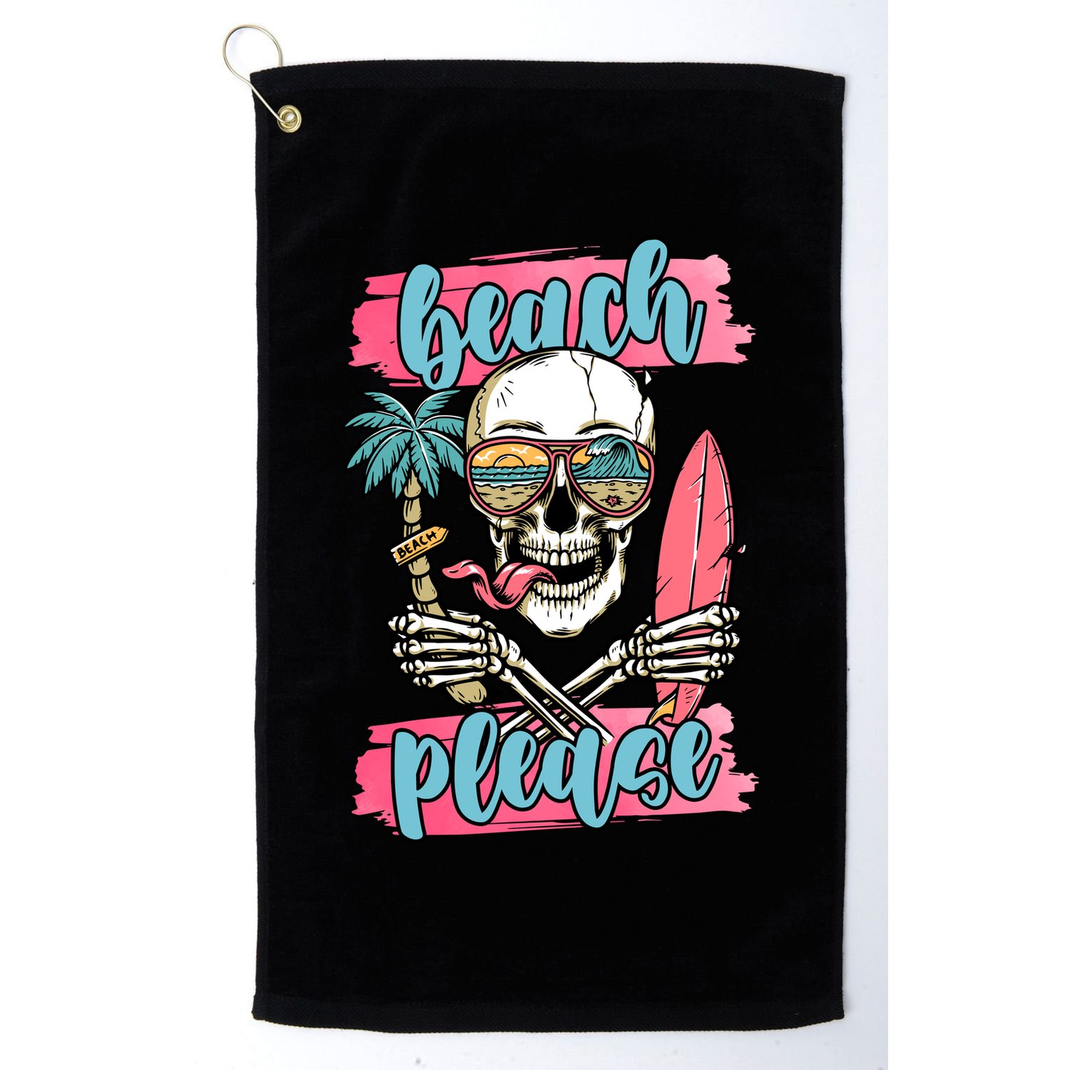 Beach Please Skeleton Vacation Funny Golf Towel