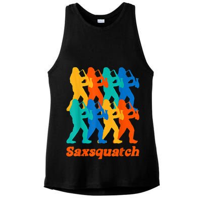 Bigfoot Playing Saxophone Saxsquatch Ladies PosiCharge Tri-Blend Wicking Tank