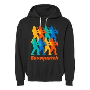 Bigfoot Playing Saxophone Saxsquatch Garment-Dyed Fleece Hoodie