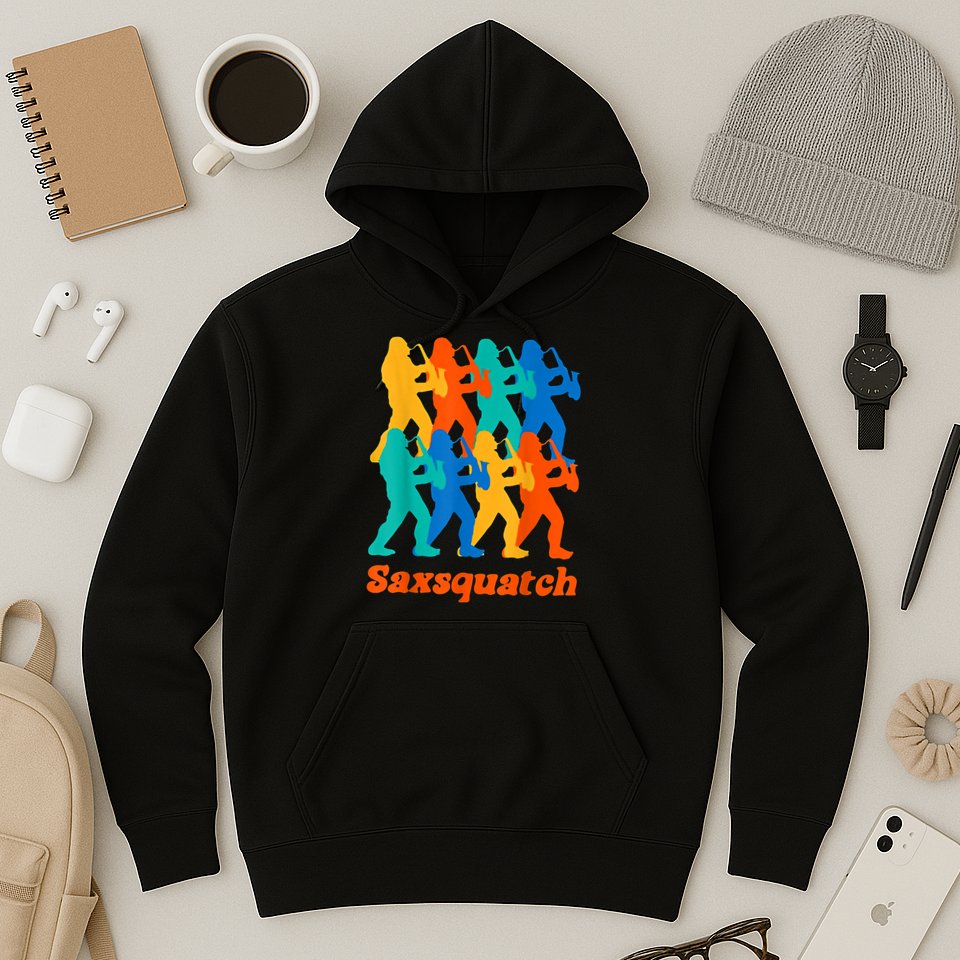 Bigfoot Playing Saxophone Saxsquatch Hoodie
