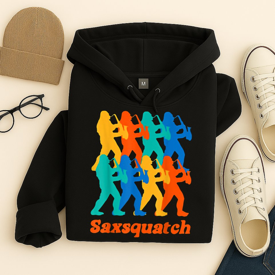 Bigfoot Playing Saxophone Saxsquatch Hoodie