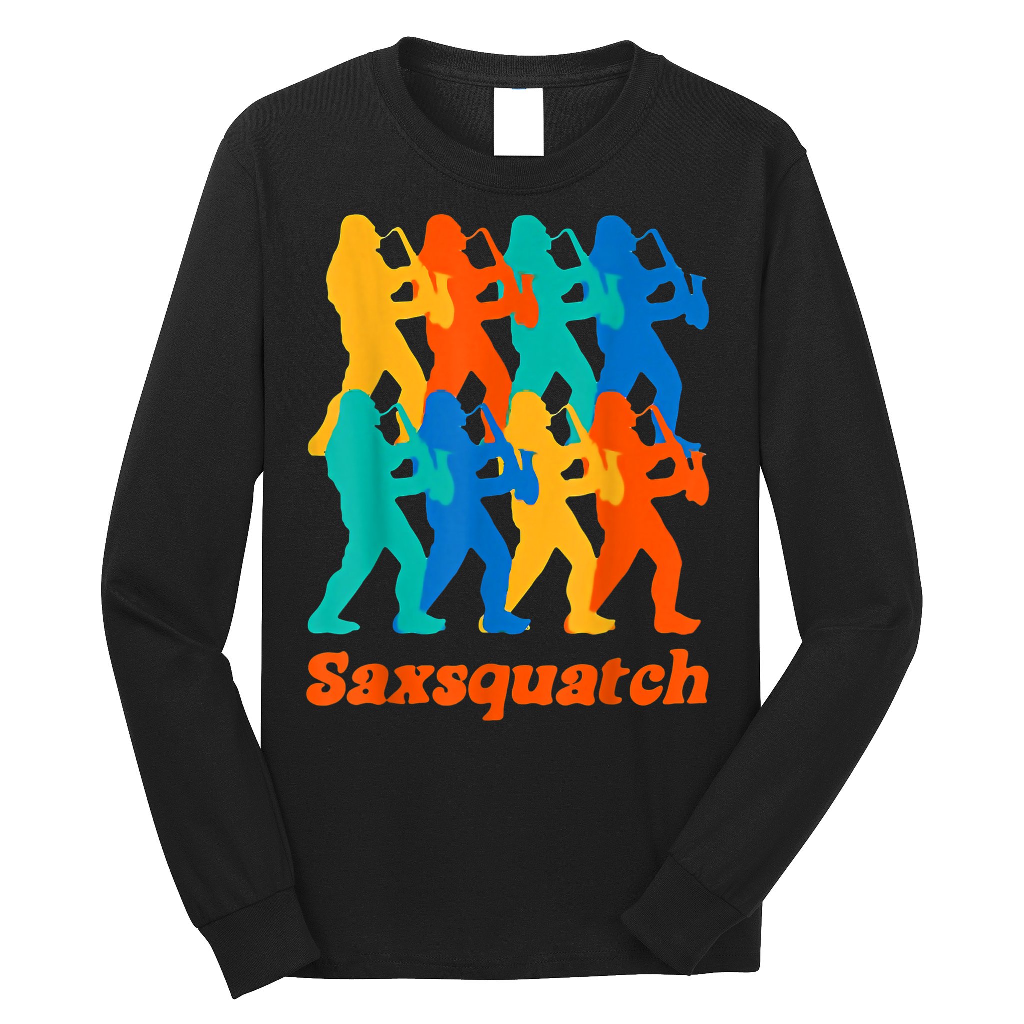 Bigfoot Playing Saxophone Saxsquatch Long Sleeve Shirt