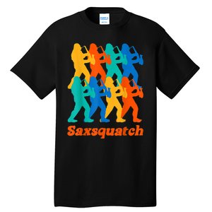 Bigfoot Playing Saxophone Saxsquatch Tall T-Shirt