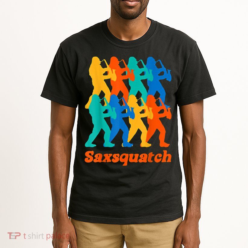 Bigfoot Playing Saxophone Saxsquatch Tall T-Shirt